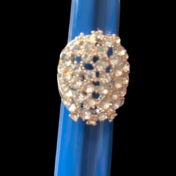 Beautiful Large High Polished Silver & Diamonds Cocktail Ring - Size 7 1/2 - Picture 7 of 10